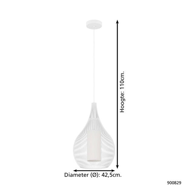 EGLO Razoni 1 Hanglamp - E27 - Ø 42,5 cm - Wit - Staal/Glas