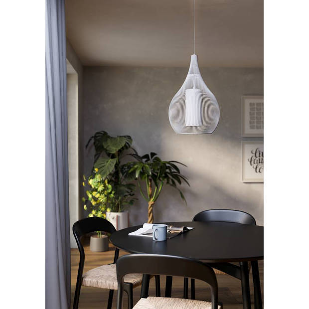 EGLO Razoni 1 Hanglamp - E27 - Ø 42,5 cm - Wit - Staal/Glas