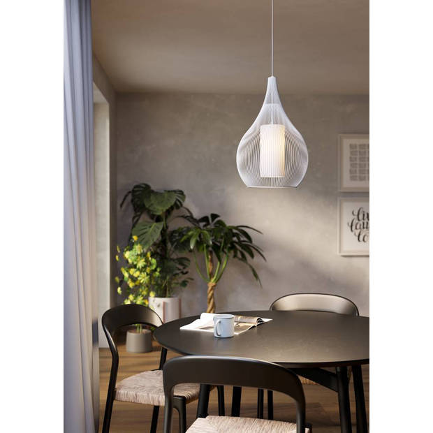 EGLO Razoni 1 Hanglamp - E27 - Ø 42,5 cm - Wit - Staal/Glas