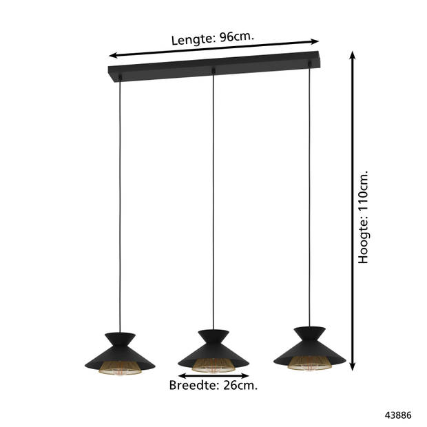 EGLO Grizedale Hanglamp - E27 - 96 cm - Zwart/Goud - Staal