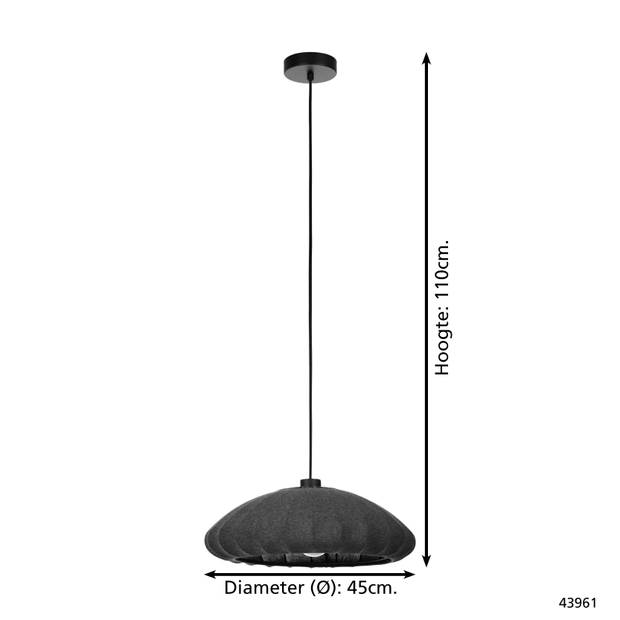 EGLO Barlaston Hanglamp - E27 - Ø 45 cm - Zwart/Grijs - uitwasbaar Textiel