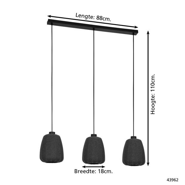 EGLO Barlaston Hanglamp - E27 - 88 cm - Zwart/Grijs - uitwasbaar Textiel