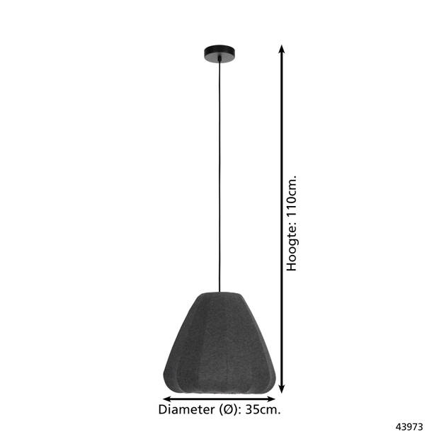 EGLO Barlaston Hanglamp - E27 - Ø 35 cm - Zwart/Grijs - uitwasbaar Textiel