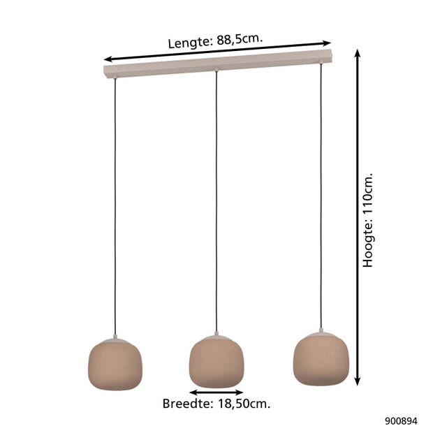 EGLO Cominio Hanglamp - E27 - 88,5 cm - Zandkleurig/Taupe - Glas