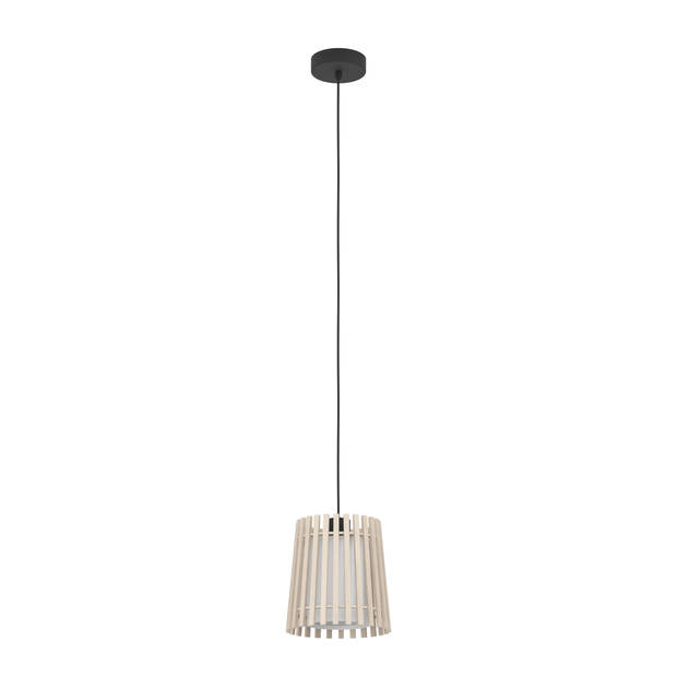 EGLO Fattoria Hanglamp - E27 - Ø 20 cm - Zwart/Bruin/Wit - Hout /Textiel