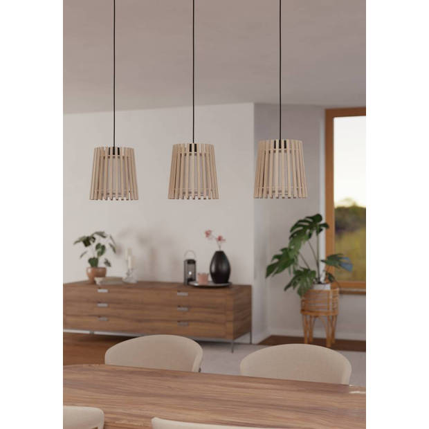 EGLO Fattoria Hanglamp - E27 - 90 cm - Zwart/Bruin/Wit