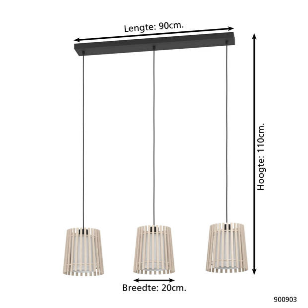 EGLO Fattoria Hanglamp - E27 - 90 cm - Zwart/Bruin/Wit