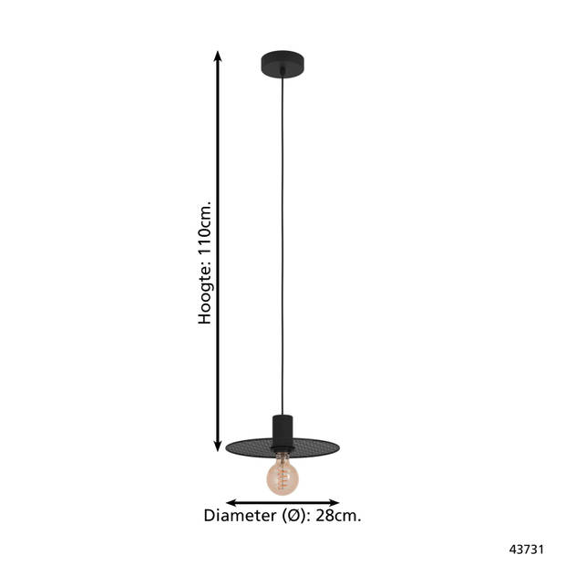 EGLO Ikeston Hanglamp - E27 - Ø 28 cm - Zwart - Staal