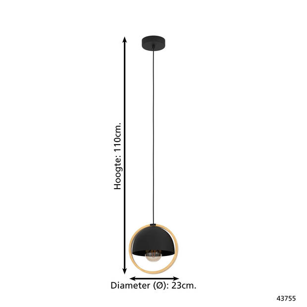 EGLO Callow Hanglamp - E27 - Ø 23 cm - Zwart/Bruin - Hout/Staal