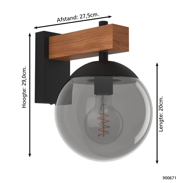 EGLO Bufalata Wandlamp - buitenverlichting - E27 - Zwart, bruin