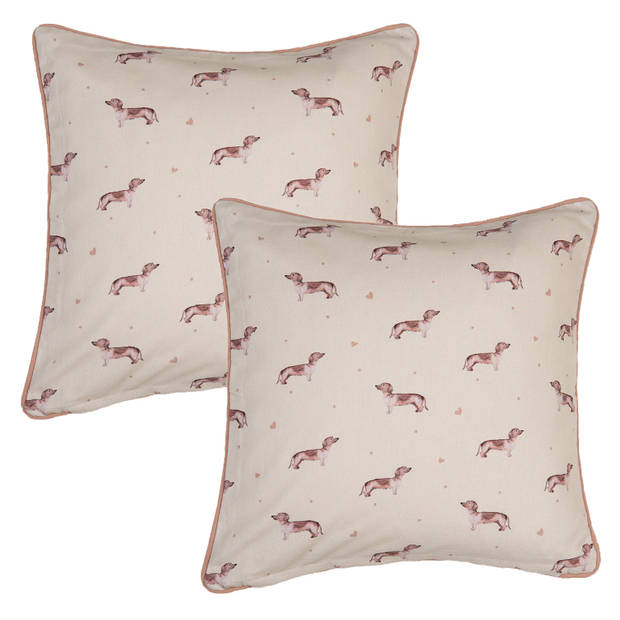 HAES DECO - Set van 2 Sierkussenhoezen - 40x40 cm - 100% Katoen - Dachshund Love