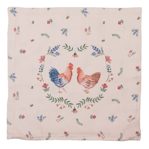 HAES DECO - Set van 2 Sierkussenhoezen - 40x40 cm - 100% Katoen - Chicken and Rooster