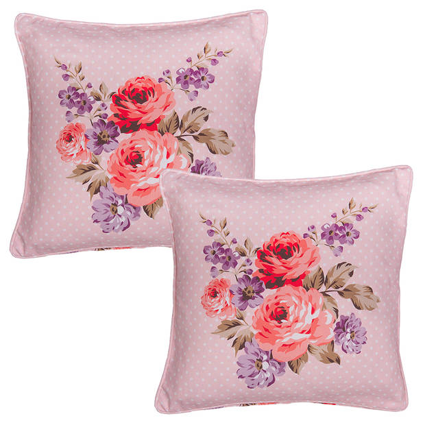 HAES DECO - Set van 2 Sierkussenhoezen - 40x40 cm - 100% Katoen - Dotty Rose