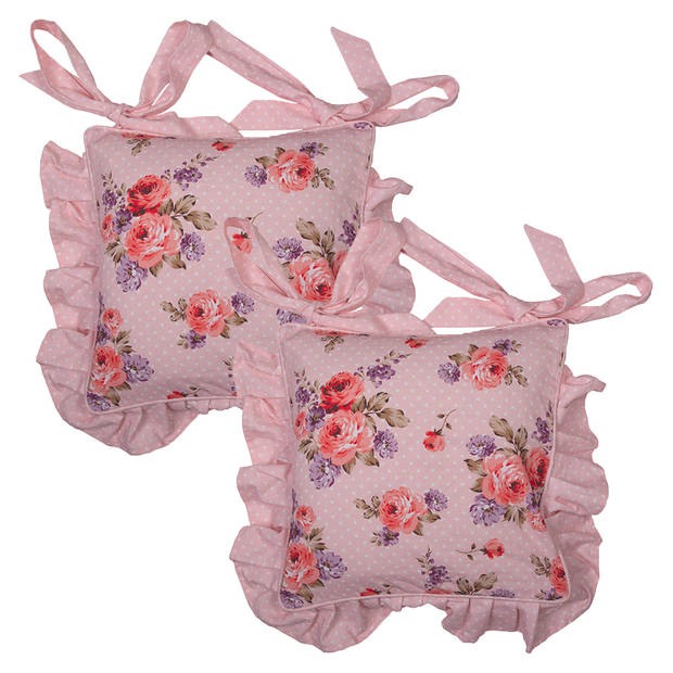 HAES DECO - Set van 2 Sierkussenhoezen - 40x40 cm - 100% Katoen - Dotty Rose