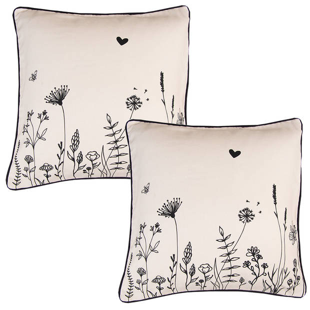 HAES DECO - Set van 2 Sierkussenhoezen - 40x40 cm - 100% Katoen - Flora and Fauna