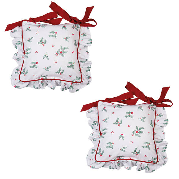 HAES DECO - Set van 2 Sierkussenhoezen - 40x40 cm - 100% Katoen - Holly Christmas