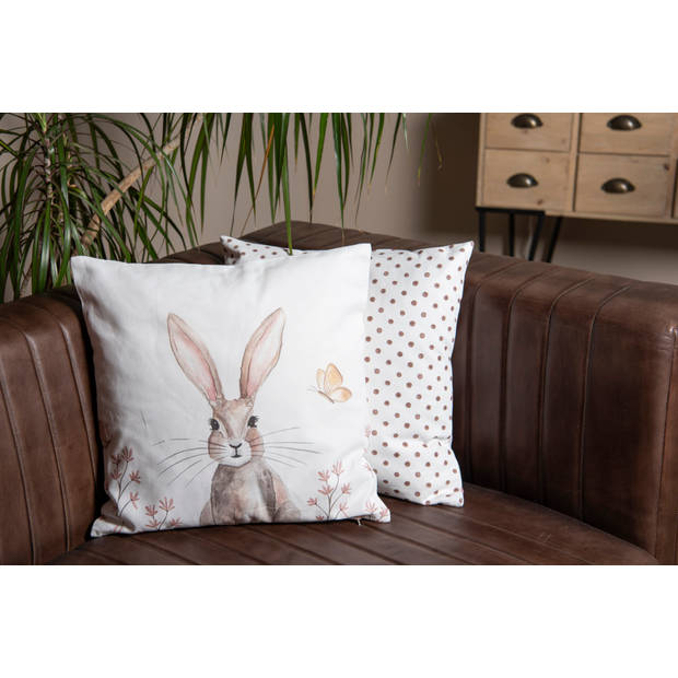 HAES DECO - Set van 2 Sierkussenhoezen - 40x40 cm - 100% Katoen - Rustic Easter Bunny