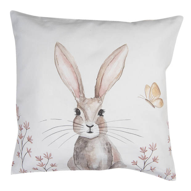 HAES DECO - Set van 2 Sierkussenhoezen - 40x40 cm - 100% Katoen - Rustic Easter Bunny