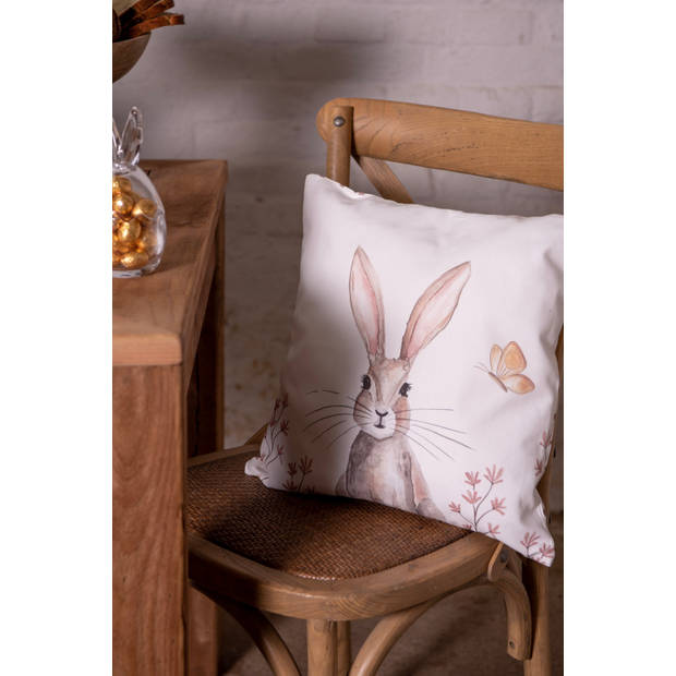 HAES DECO - Set van 2 Sierkussenhoezen - 40x40 cm - 100% Katoen - Rustic Easter Bunny