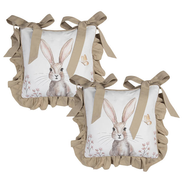 HAES DECO - Set van 2 Sierkussenhoezen - 40x40 cm - 100% Katoen - Rustic Easter Bunny