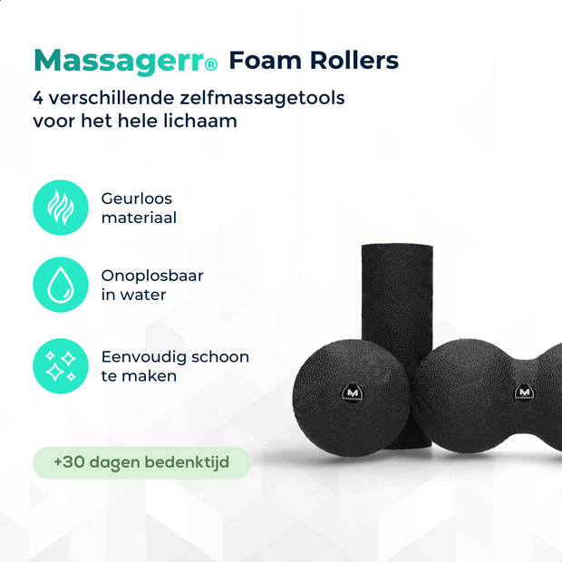 Massagerr® Mini Box - Massage Bal - Duo Massagebal - Mini Foam Roller – Stressbal - Triggerpoint Roller Set – Zwart