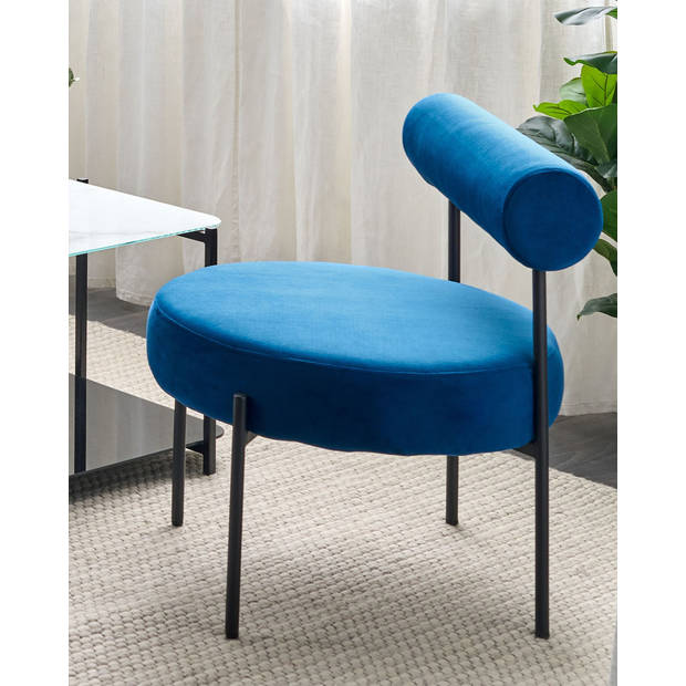 Beliani ALPHA - Fauteuil-Blauw-Fluweel