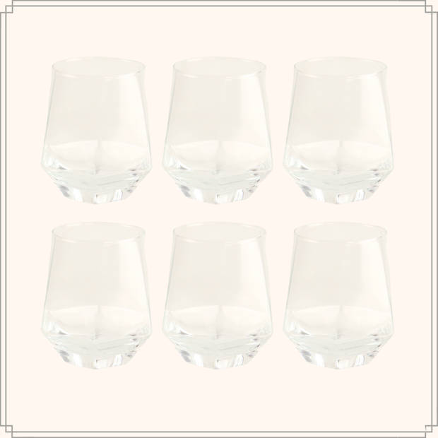 OTIX Waterglazen - Limonade - Glazen Set van 6 - 300ml - Diamant vorm - Transparant - Glas
