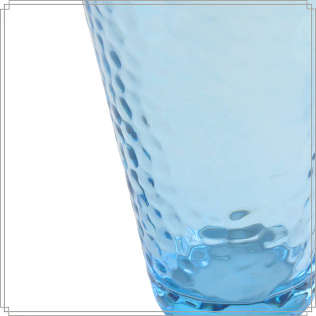 OTIX Waterglazen - Longdrink - Limonade - Glazen - Set van 6 - Stapelbaar - 300ml - Gehamerd Glas - Rookglas - Blauw