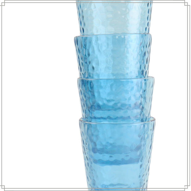 OTIX Waterglazen - Longdrink - Limonade - Glazen - Set van 6 - Stapelbaar - 300ml - Gehamerd Glas - Rookglas - Blauw