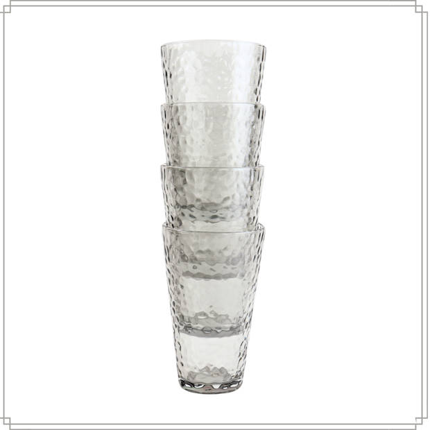 OTIX Waterglazen - Longdrink - Limonade - Glazen - Set van 6 - Stapelbaar - 300ml - Gehamerd Glas - Rookglas - Grijs