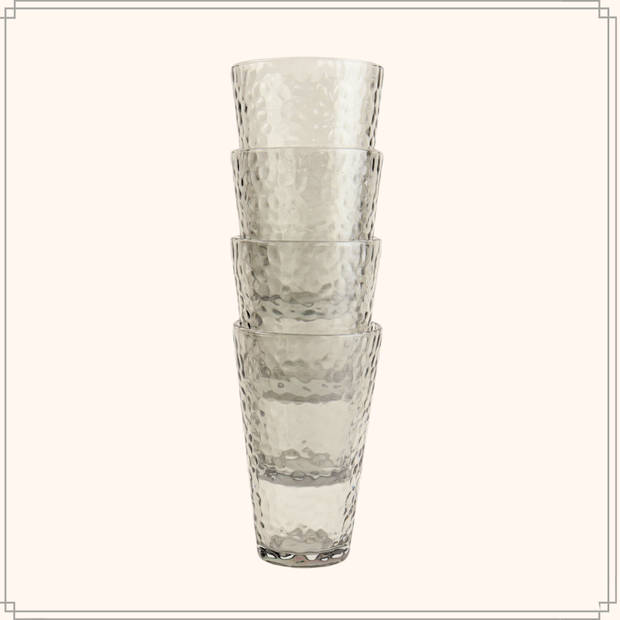 OTIX Waterglazen - Longdrink - Limonade - Glazen - Set van 6 - Stapelbaar - 300ml - Gehamerd Glas - Rookglas - Grijs