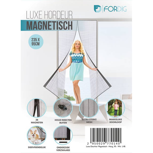 ForDig Vliegengordijn 235x95cm - Glasvezel A-kwaliteit - Luxe Deurhor Magnetisch - Horgordijn – Hordeur - Wit