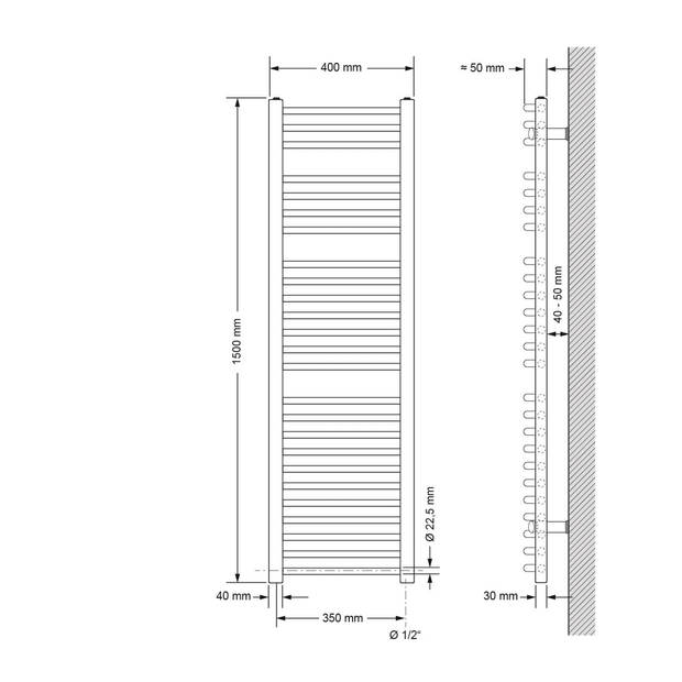 Elektrische badkamerradiator met verwarmingselement 900W 400x1500 mm antraciet gebogen met zijaansluiting LuxeBath