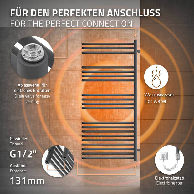 Elektrische badkamerradiator met verwarmingselement 1200W 500x1200 mm antraciet ML design