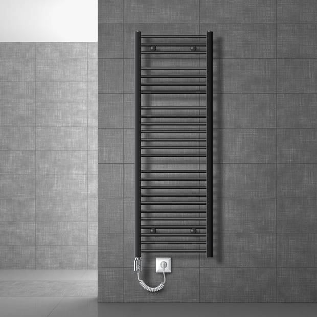 Badkamerradiator Elektrisch met verwarmingselement 1200W 500x1500 mm antraciet recht met zijaansluiting