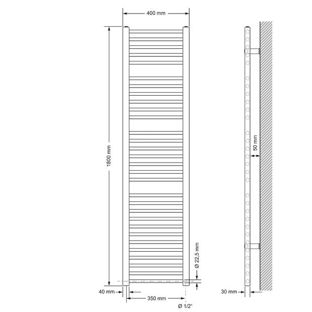 Elektrische badkamerkachel 400x1800 mm Wit, Recht, 900W