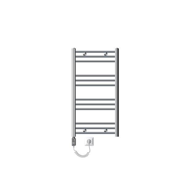 ECD Germany Badkamerverwarmer elektrisch met verwarmingsstang 600W - 500 x 800 mm - chroom - recht met zijaansluiting