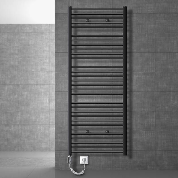 Elektrische badkamerradiator met verwarmingselement 900W 750x1800 mm antraciet recht met zijaansluiting LuxeBath