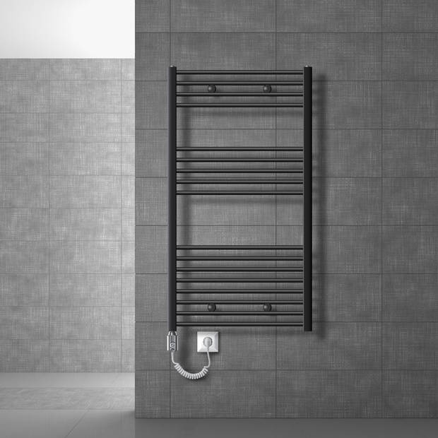 Elektrische badkamerradiator met verwarmingselement 900W 750x1200 mm antraciet recht met zijaansluiting LuxeBath