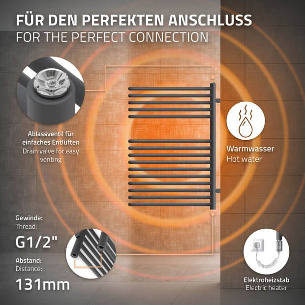 Elektrische badkamerradiator met verwarmingselement 300W 500x800 mm antraciet ML design