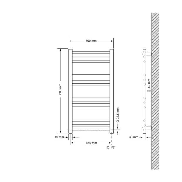 Elektrische badkamerkachel 500x800 mm Antraciet, Recht, 600W