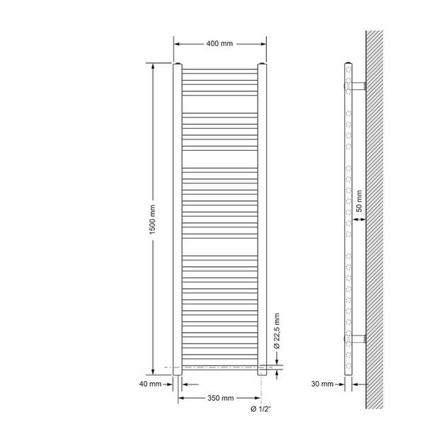 ECD Germany Badkamerradiator elektrisch met verwarmingselement 900W - 400 x 1500 mm - chroom - recht met zijaansluiting