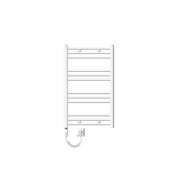 ECD Germany Badkamerverwarmer elektrisch met verwarmingsstang 600W - 600 x 800 mm - wit - recht met zijaansluiting