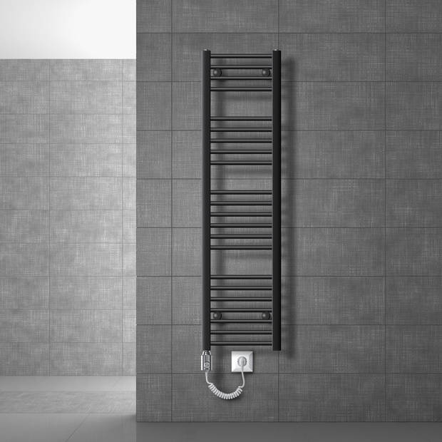 Elektrische badkamerradiator met verwarmingselement 1200W 300x1400 mm antraciet recht met zijaansluiting LuxeBath