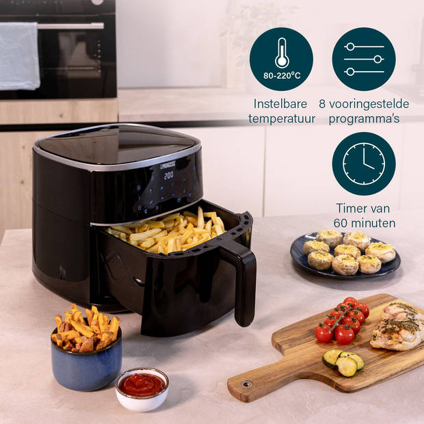 Princess 182238 Digitale Airfryer 4L – Touchscreen - 6 Programma’s - Verstelbaar Grillrack