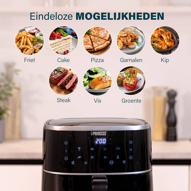 Princess 182238 Digitale Airfryer 4L – Touchscreen - 6 Programma’s - Verstelbaar Grillrack