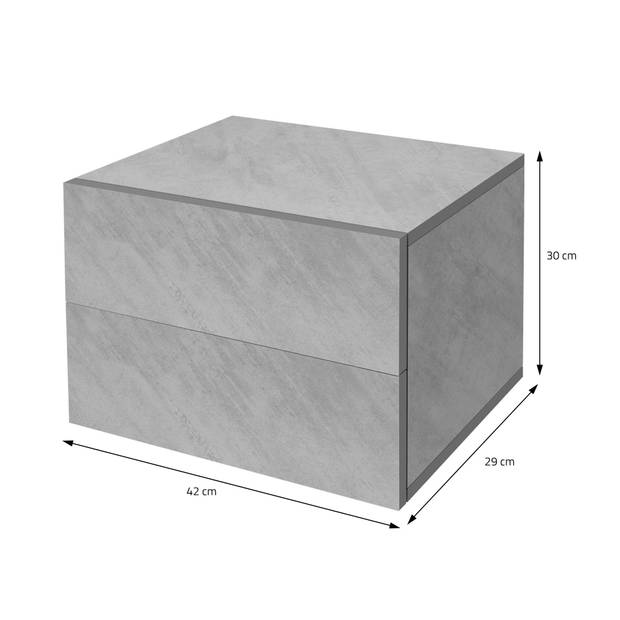 Nachtkastje met twee laden 42x29x30 cm Grijs/Concrete look ML Design