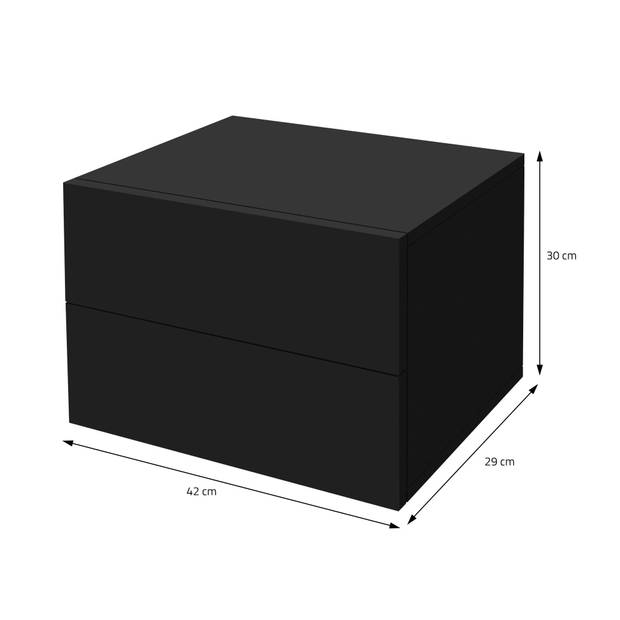 Nachtkastje met 2 laden 42x29x30 cm Zwart mat spaanplaat ML-Design