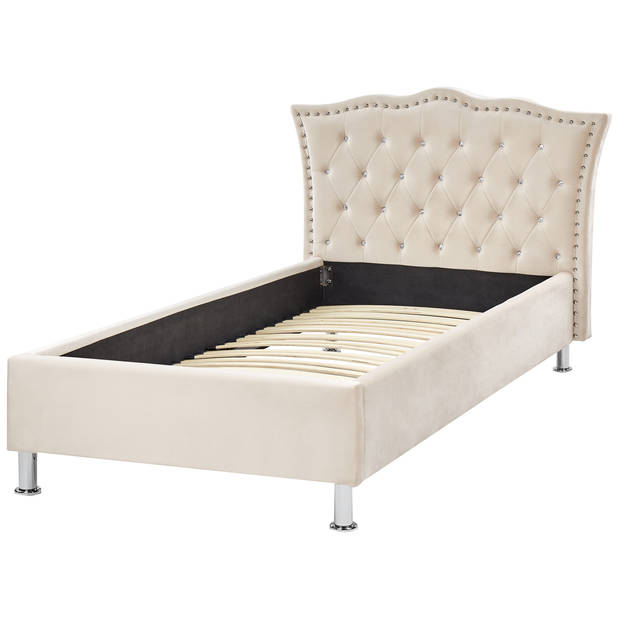 Beliani METZ - Eenpersoonsbed-Beige-Fluweel