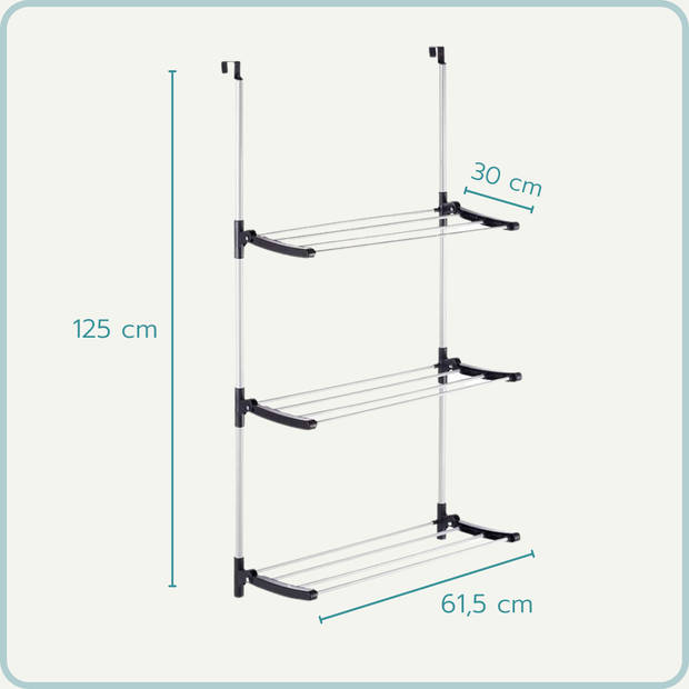 Nordix Wasrek - Droogrek - Deur - Inklapbaar - wanddroogrek - Hangend - Wit - 61.50x30x125cm - Metaal - Kunststof